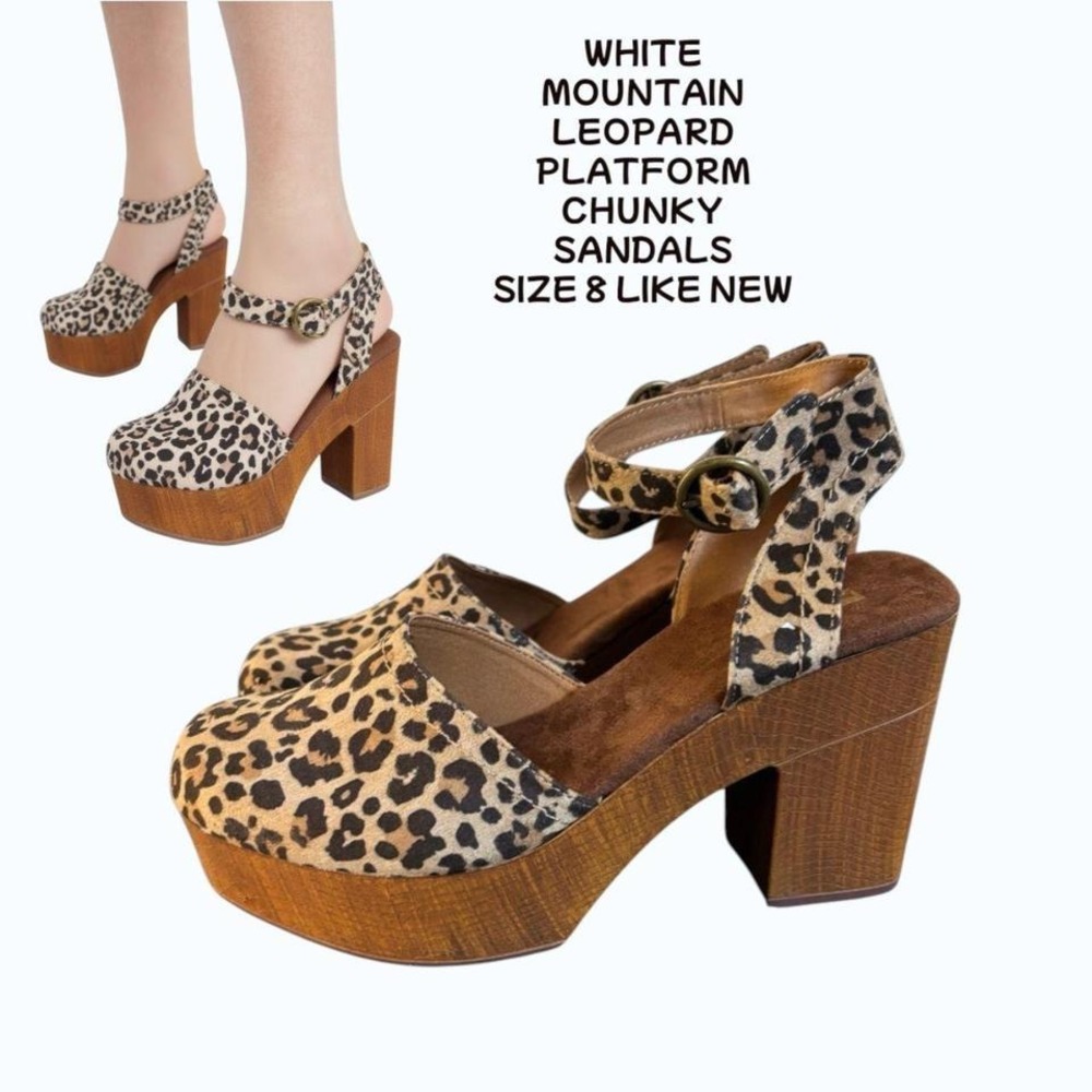White Mountain Cheetah Platform Sandals SZ. 8 LIKE NEW 🐆